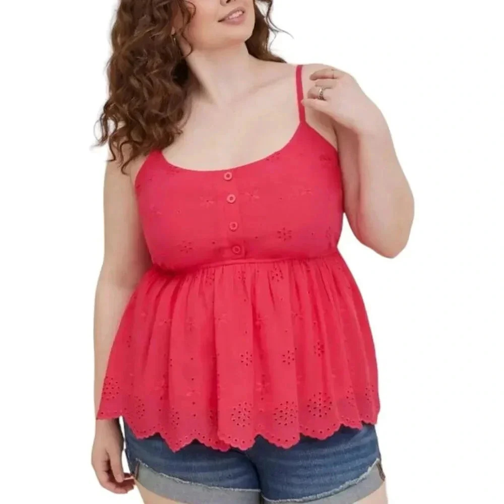 Torrid Raspberry Pink Button Front Eyelet Tank Top 3X